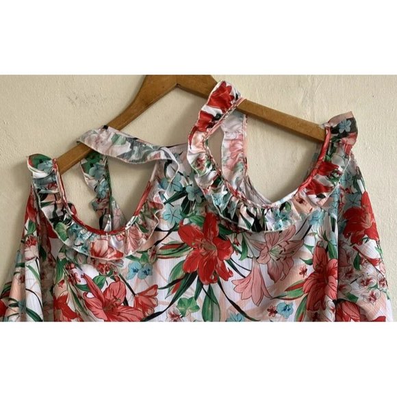 COPY - XOXO Womens Blouse Top Cold Shoulder Large Floral Layered Ruffles Long S… - Picture 9 of 11